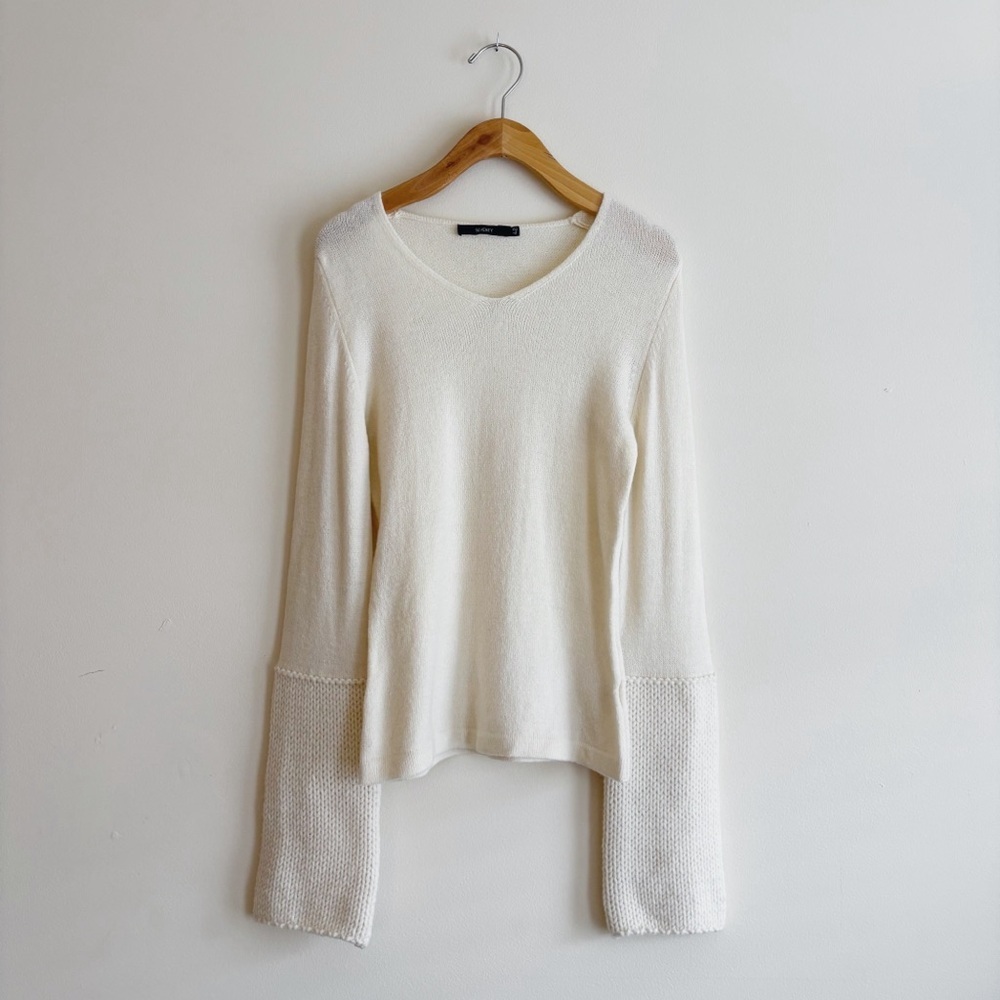 Seventy Venezia Cream Italian Wool V Neck Sweater Sz 42 US 6 Quiet Luxe